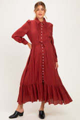 Terracotta Pleated Front Button Down Maternity Maxi Dress