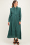 Emerald Teal Pleated Front Button Down Maternity Maxi Dress