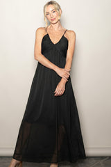 Black Crinkle Chiffon V-Neck Maxi Dress
