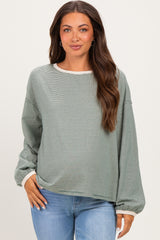 Green Striped Boat Neck Long Sleeve Maternity Top