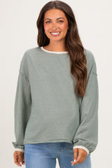 Green Striped Boat Neck Long Sleeve Maternity Top