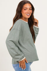 Green Striped Boat Neck Long Sleeve Maternity Top