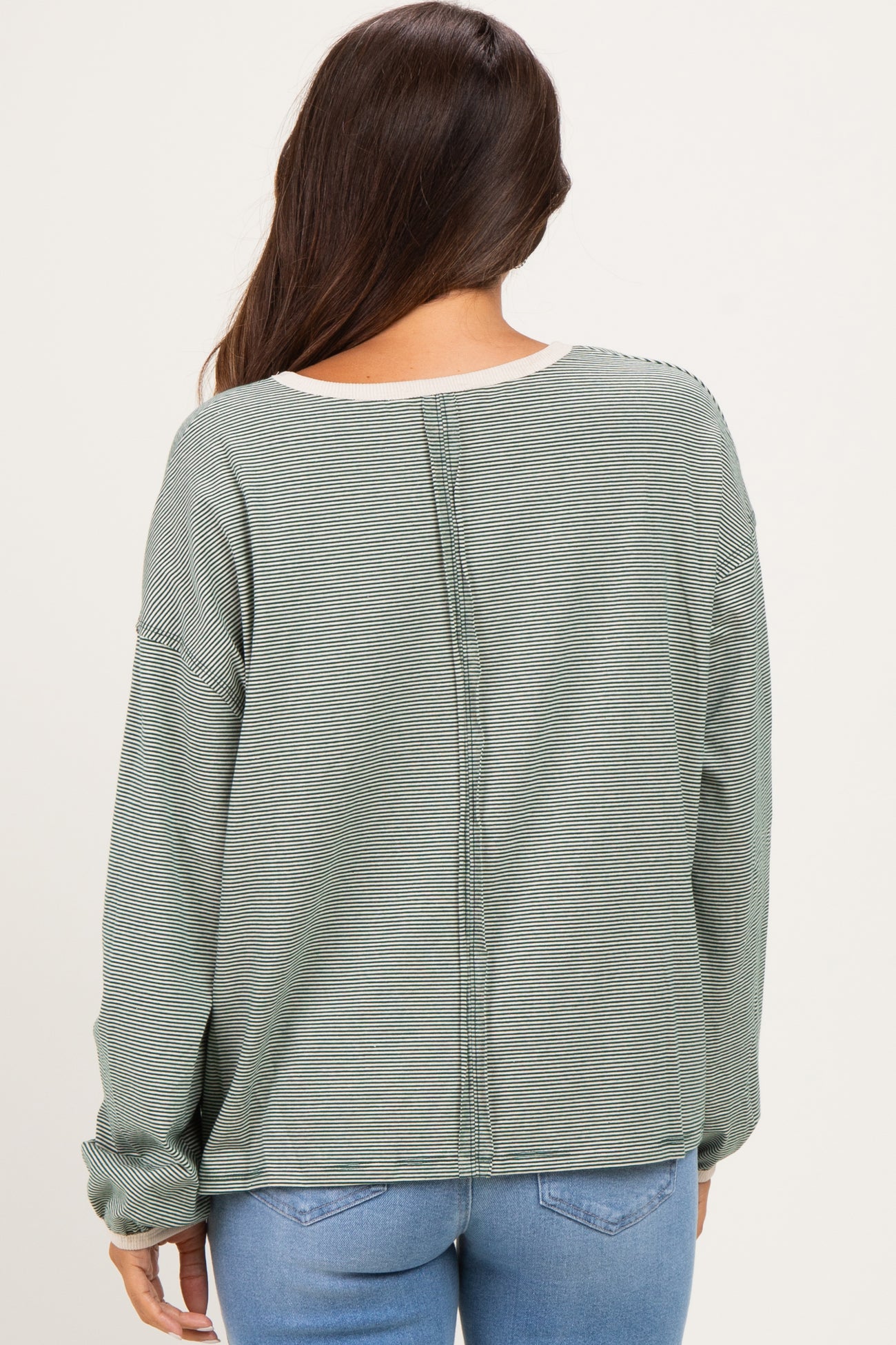 Green Striped Boat Neck Long Sleeve Maternity Top
