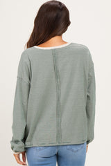 Green Striped Boat Neck Long Sleeve Maternity Top