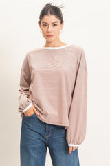 Brick Striped Boat Neck Long Sleeve Maternity Top