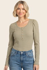 Light Olive Pinstriped Scoop Neck Maternity Henley Top