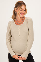 Light Olive Pinstriped Scoop Neck Maternity Henley Top