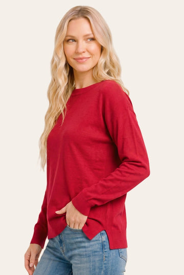 Red Solid Basic Sweater