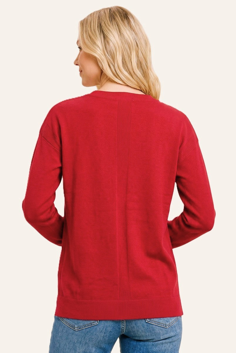Red Solid Basic Sweater