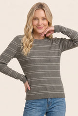 Olive Ribbed Basic Striped Fitted Sweater