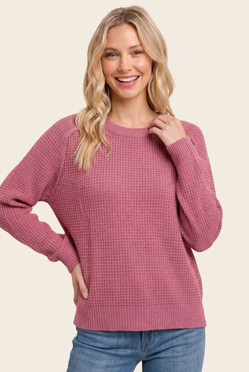Pink Waffle Textured Sweater