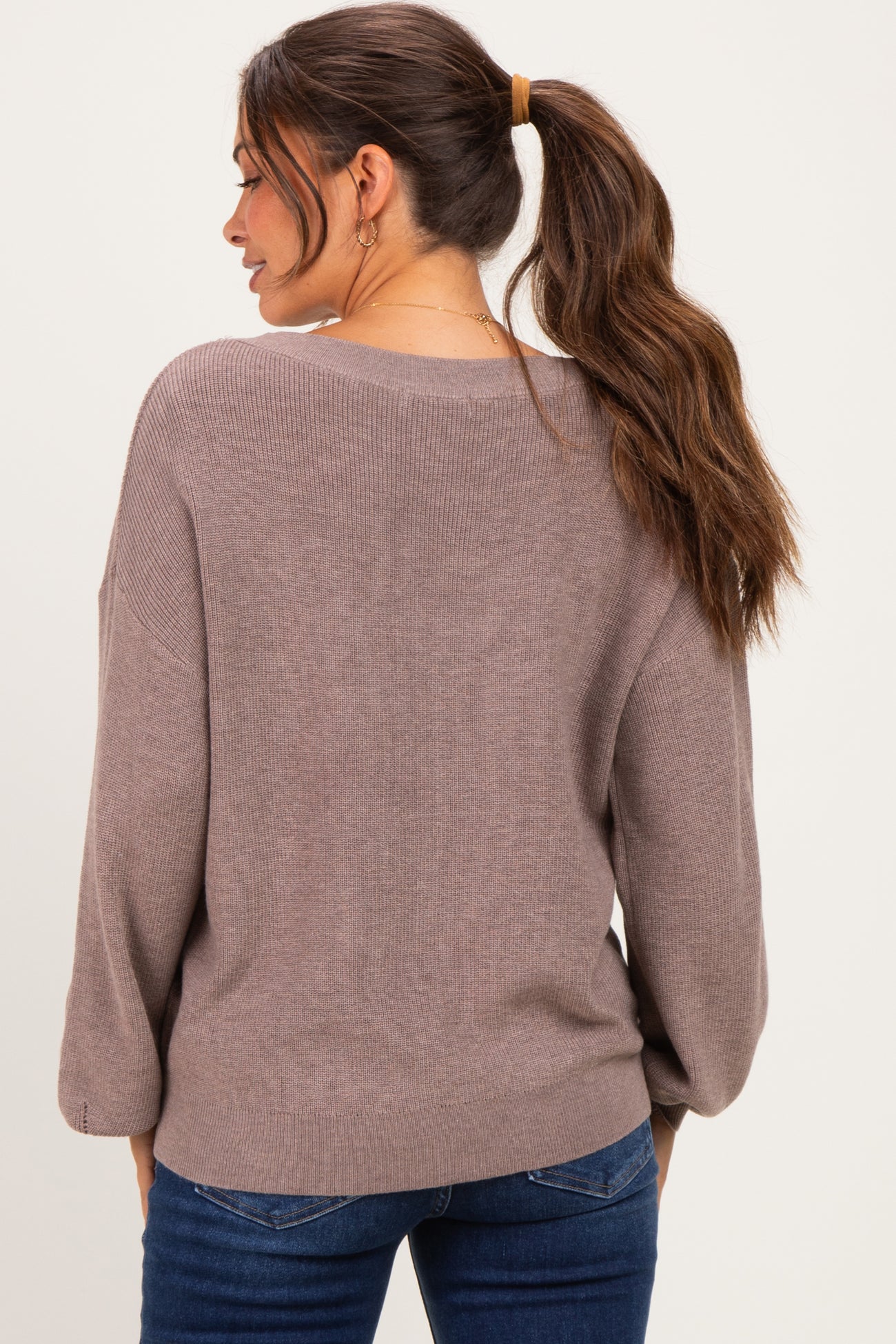 Mocha Balloon Sleeve Boat Neck Maternity Sweater