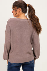 Mocha Balloon Sleeve Boat Neck Maternity Sweater
