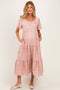 Light Pink Floral Tiered Maternity Midi Dress