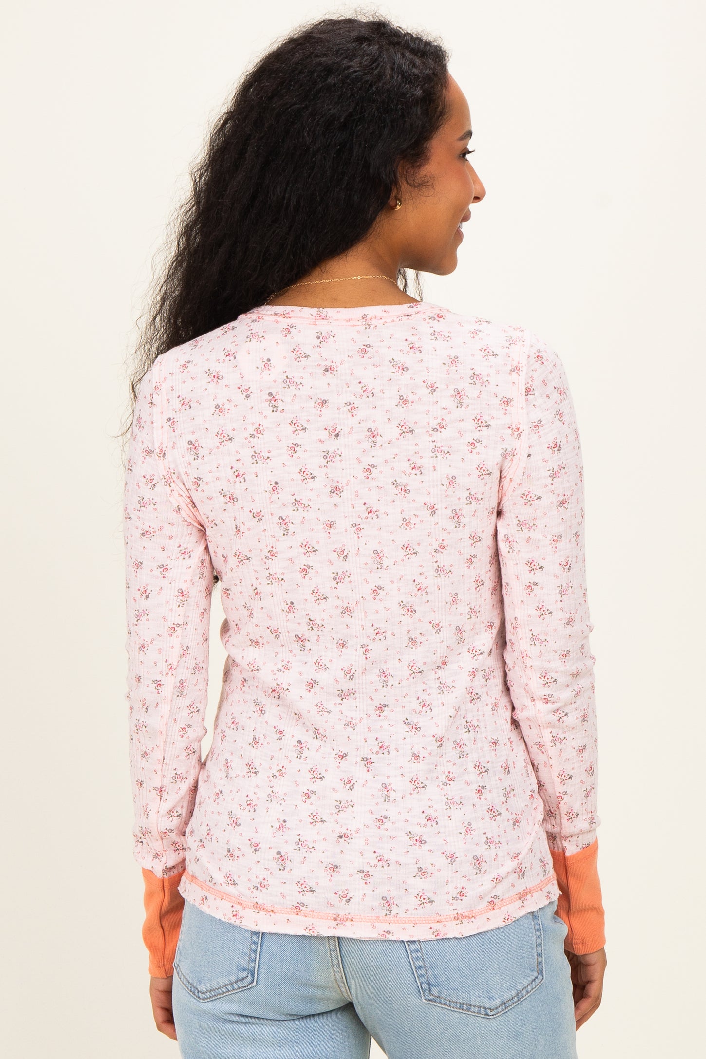 Soft Pink Floral Ribbed Maternity Henley Top