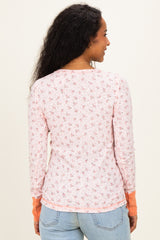 Soft Pink Floral Ribbed Maternity Henley Top