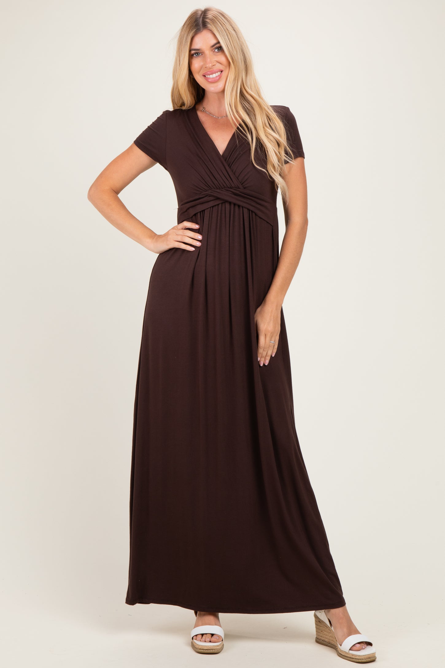 PinkBlush Brown Draped Nursing Maxi Dress