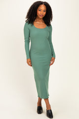 Olive Scoop Neck Long Sleeve Maternity Midi Dress