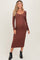 Brown Scoop Neck Long Sleeve Maternity Midi Dress