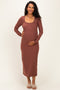 Brown Scoop Neck Long Sleeve Maternity Midi Dress