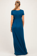 PinkBlush Teal Draped Maternity/Nursing Maxi Dress