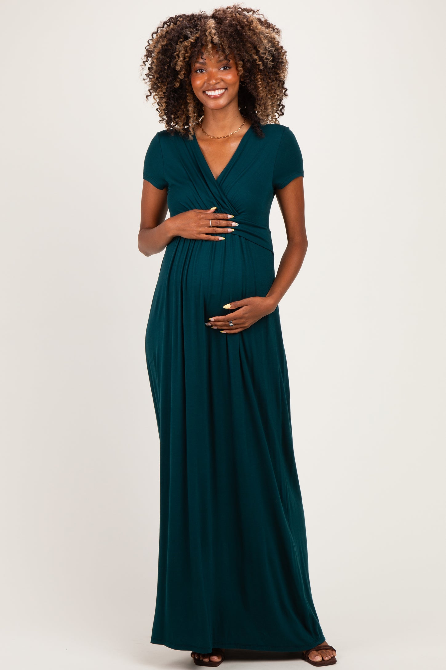nursing maxi dress PinkBlush Hunter Green Draped Maternity/Nursing size-womens-clothing_:Regular 00 (XXS) Southern Belle Lace Keyhole travel_womens