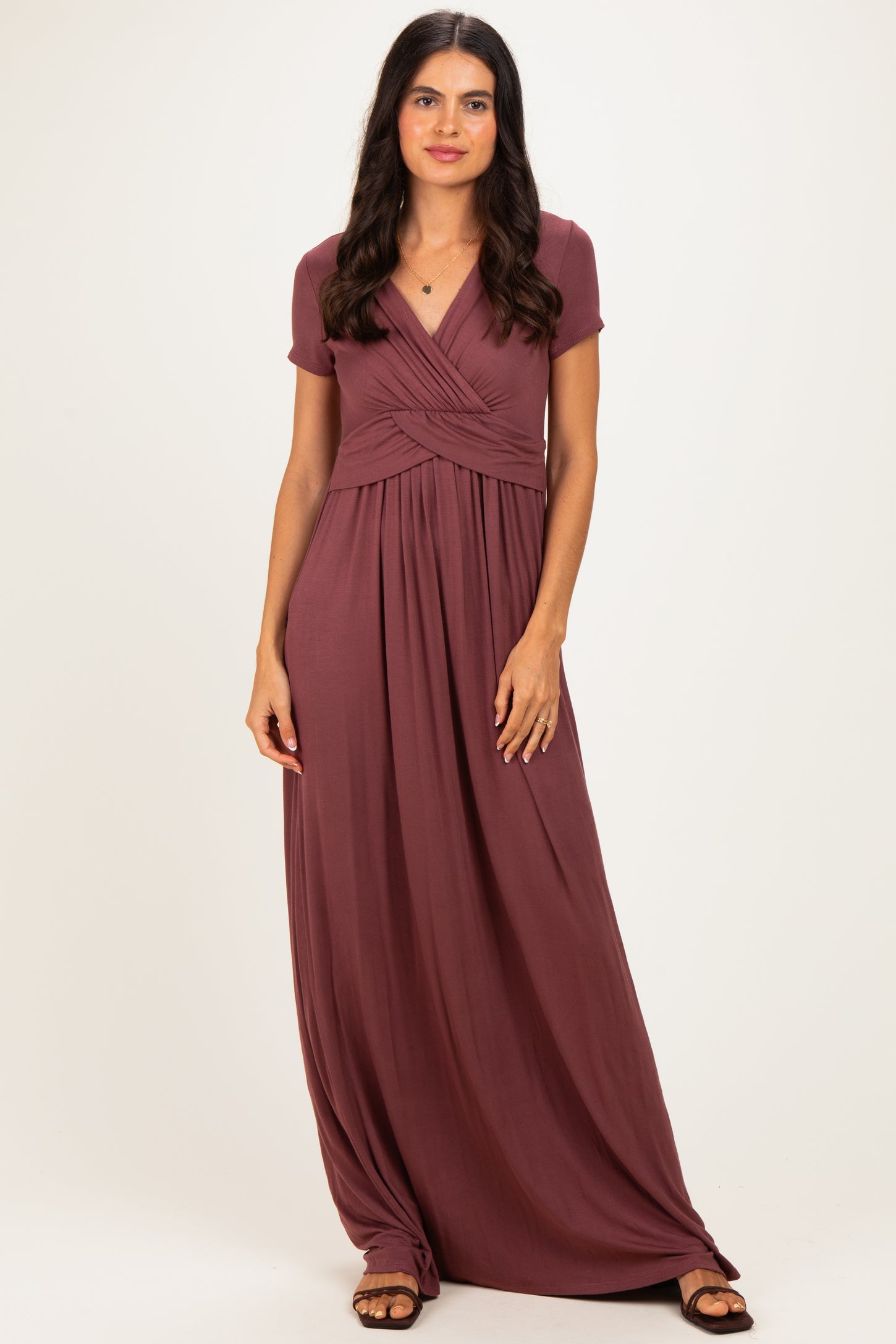 PinkBlush Red Brown Draped Maternity/Nursing Maxi Dress
