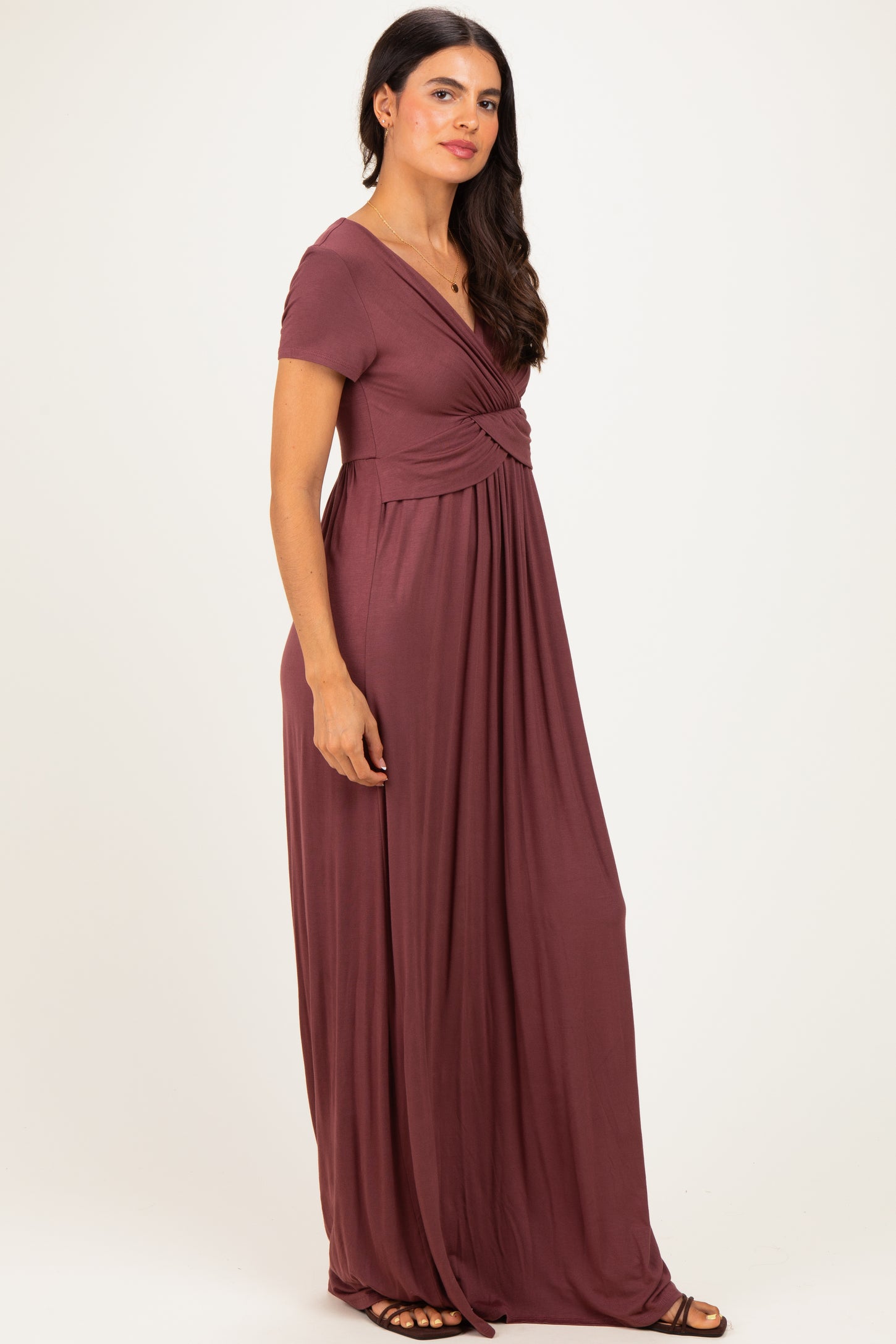PinkBlush Red Brown Draped Nursing Maxi Dress