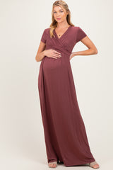 PinkBlush Red Brown Draped Maternity/Nursing Maxi Dress