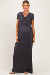PinkBlush Charcoal Draped Maternity/Nursing Maxi Dress