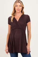 PinkBlush Brown Draped Front Maternity Nursing Top