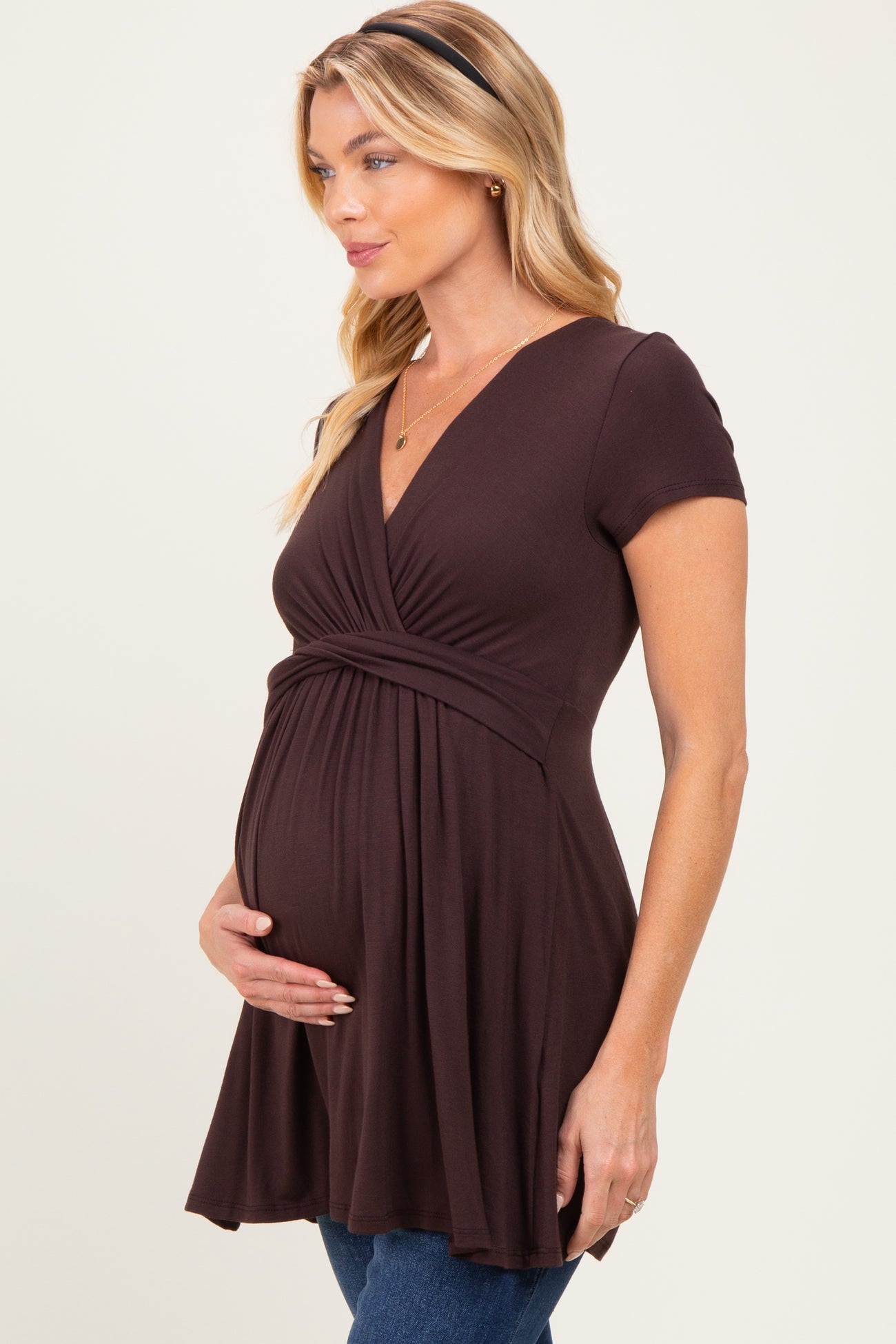 PinkBlush Brown Draped Front Maternity Nursing Top