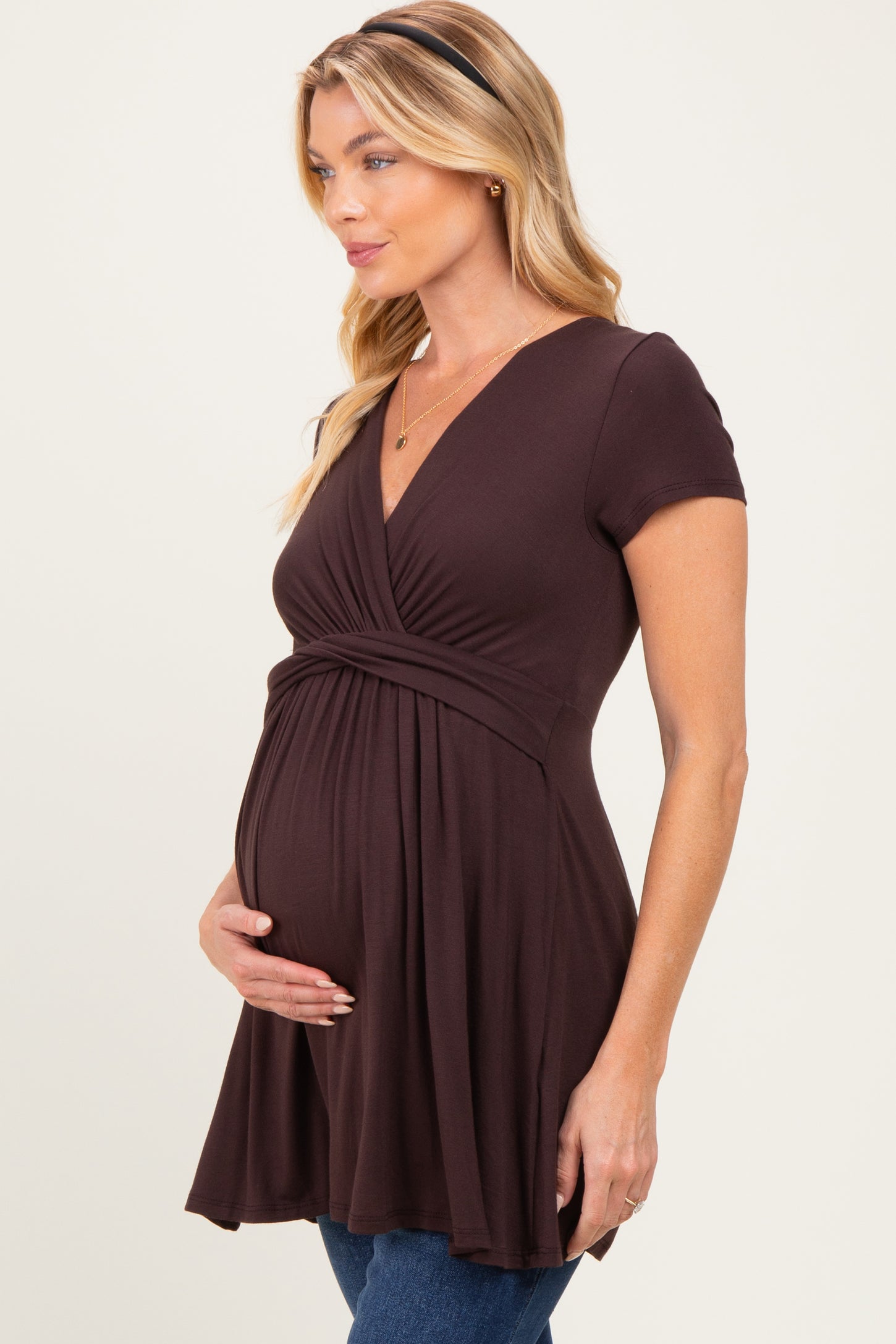 PinkBlush Brown Draped Front Maternity Nursing Top