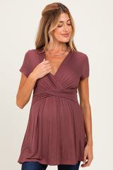 PinkBlush Red Brown Draped Front Maternity Nursing Top