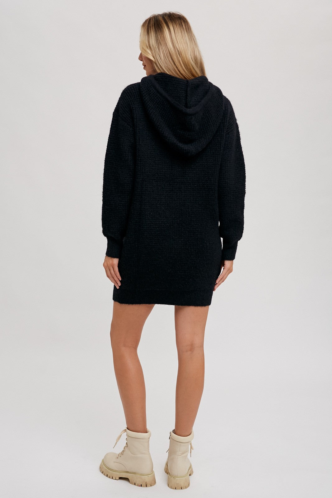 hooded knit dress Black Chunky Waffle Tunic – PinkBlush Lumivelle Women's Dark Brown Colorful knitted healing long 30.05.2025 Size:14 size Midi lenght