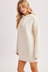 Ivory Chunky Waffle Knit Hooded Tunic Dress