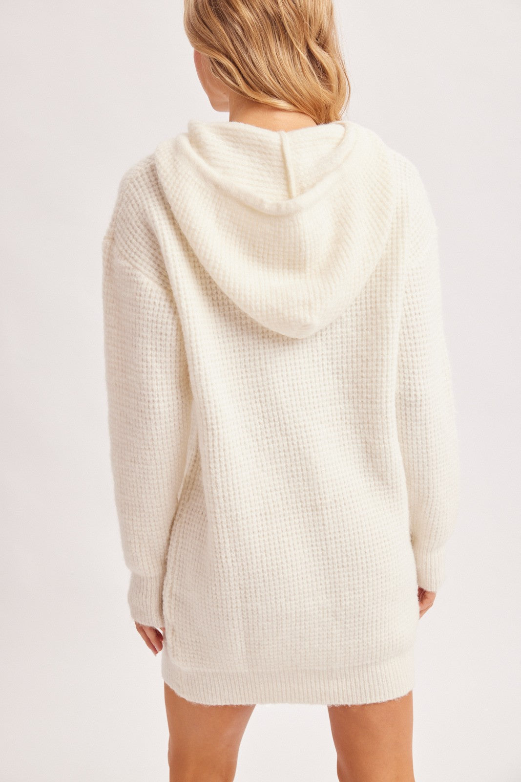 Ivory Chunky Waffle Knit Hooded Tunic Dress