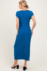 Dark Teal Wide Rib Side Slit Maternity Midi Dress