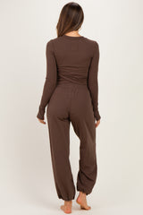 Mocha Cropped Long Sleeve Pant Maternity Set