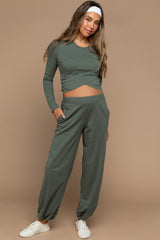 Smoky Fern Cropped Long Sleeve Pant Maternity Set