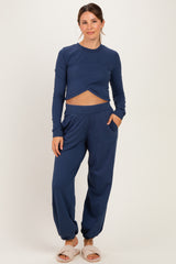 Smoky Navy Cropped Long Sleeve Pant Maternity Set