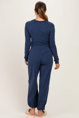 Smoky Navy Cropped Long Sleeve Pant Maternity Set