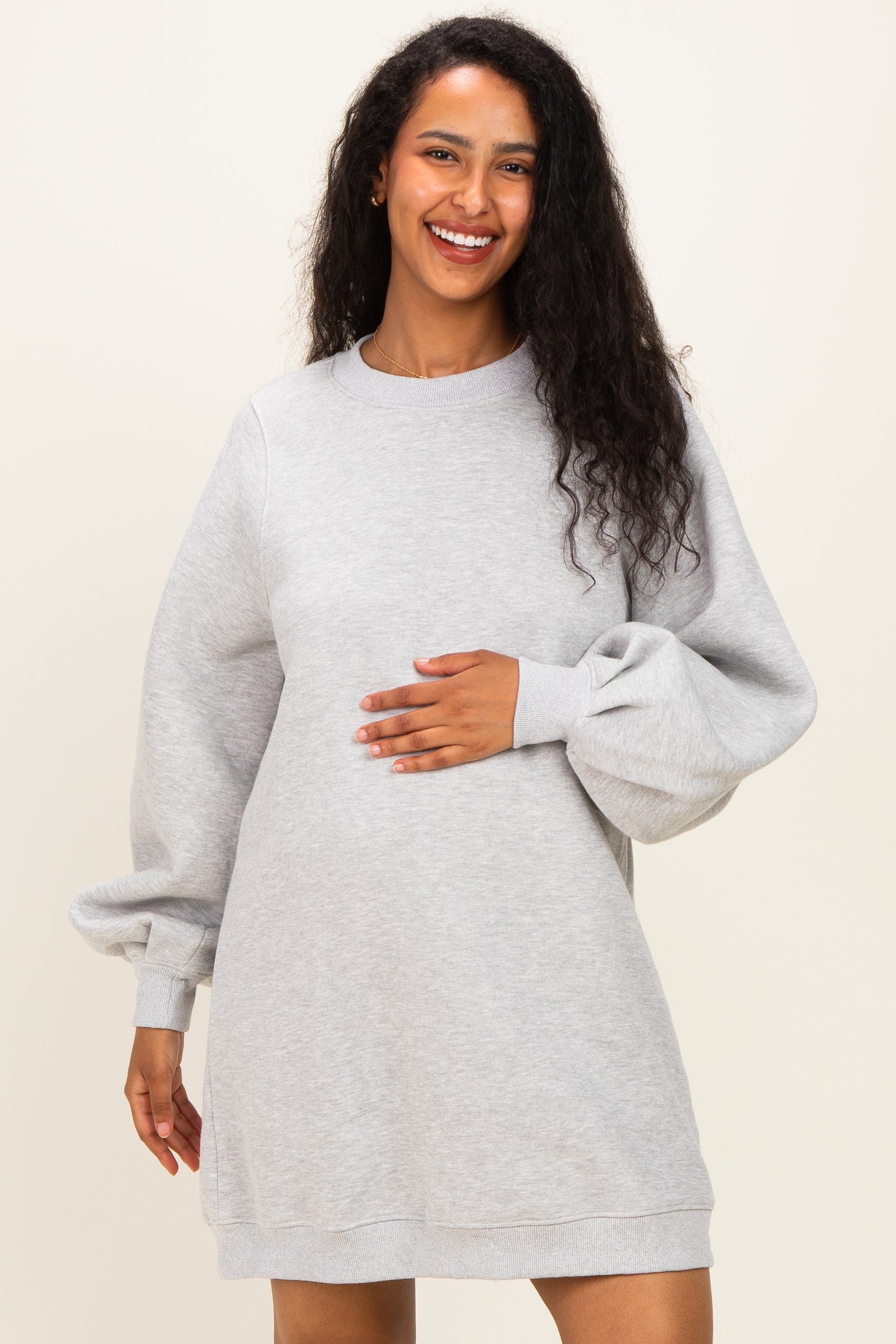 Grey Marl Oversized Bubble Sleeve Maternity Sweatshirt Dress – PinkBlush