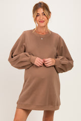 Mocha Oversized Bubble Sleeve Maternity Sweatshirt Dress