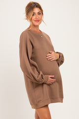 Mocha Oversized Bubble Sleeve Maternity Sweatshirt Dress