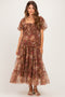 Light Brown Floral Polka Dot Tulle Maternity Midi Dress