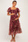 Burgundy Floral Polka Dot Tulle Maternity Midi Dress
