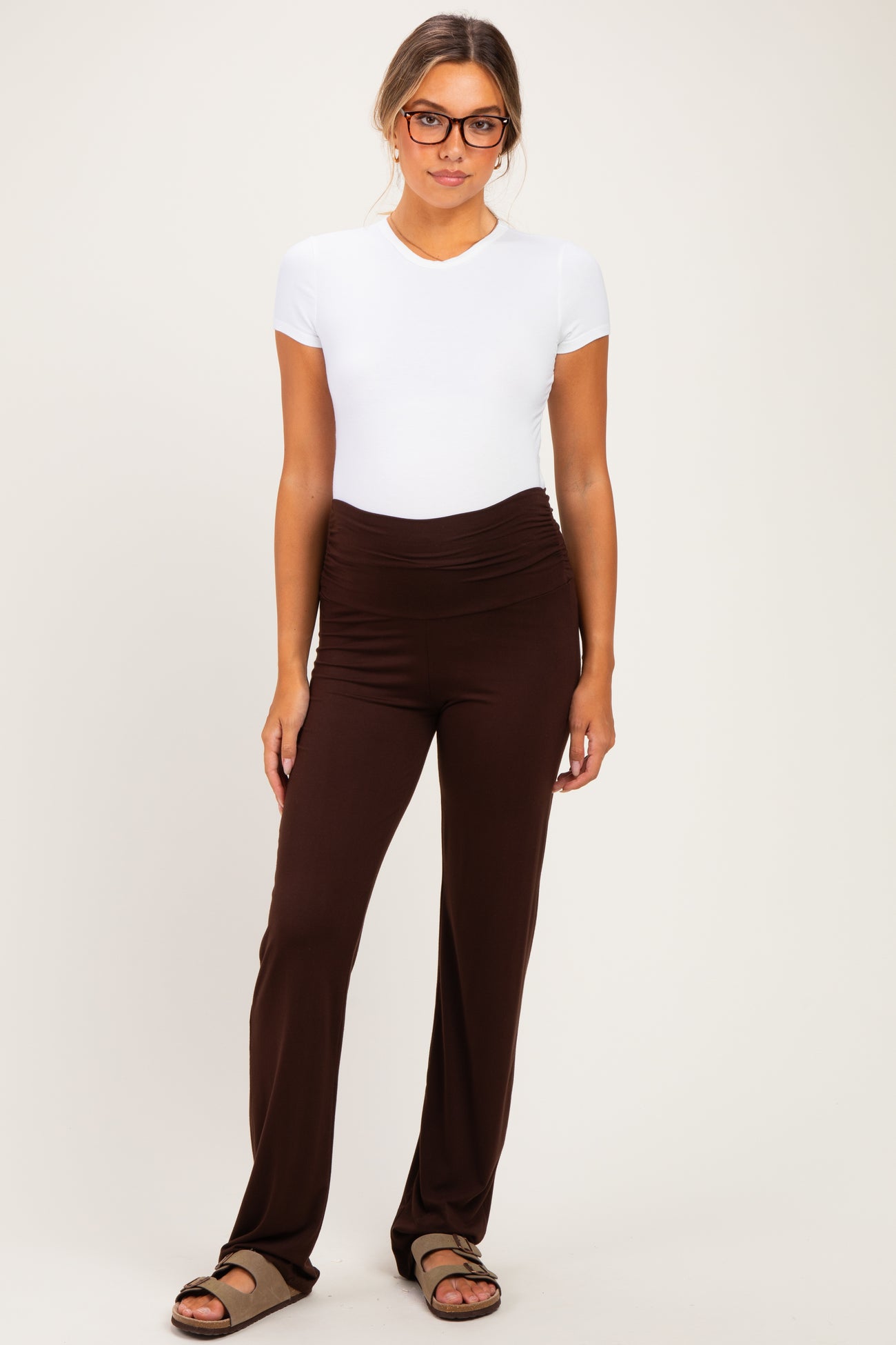 PinkBlush Brown Foldover Maternity Lounge Pants
