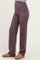 woman wearing purple wide-leg pants with a ruched waistband