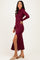 Burgundy Mock Neck Front Slit Long Sleeve Maxi Dress